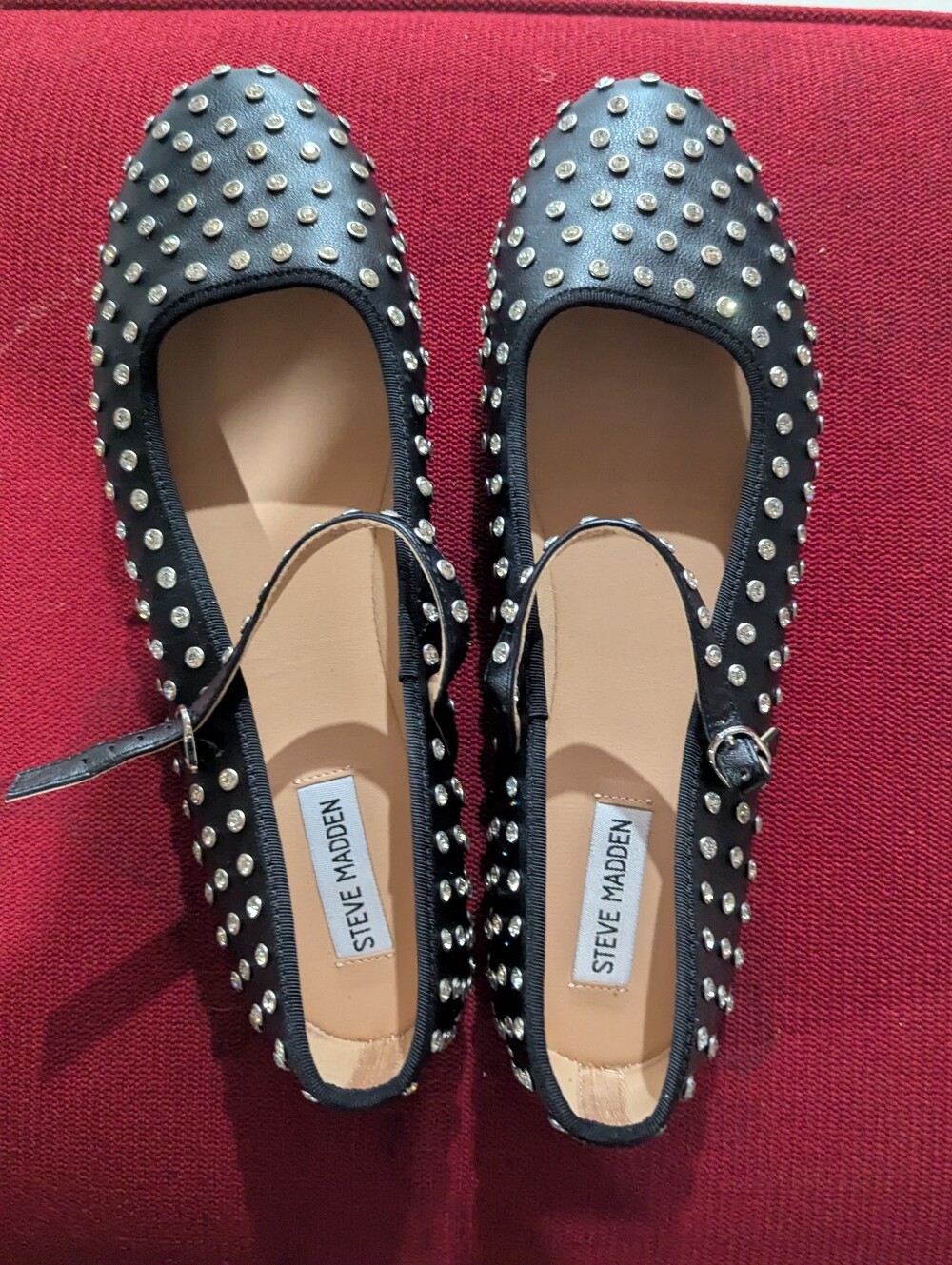Steve Madden Silver Jewel Studded Mary Jane Flats Size 13 RARE